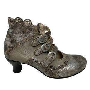 ROVERS Portugal Shoes Strappy Ankle Boots Buckles Heels Size 39 Silver Tan